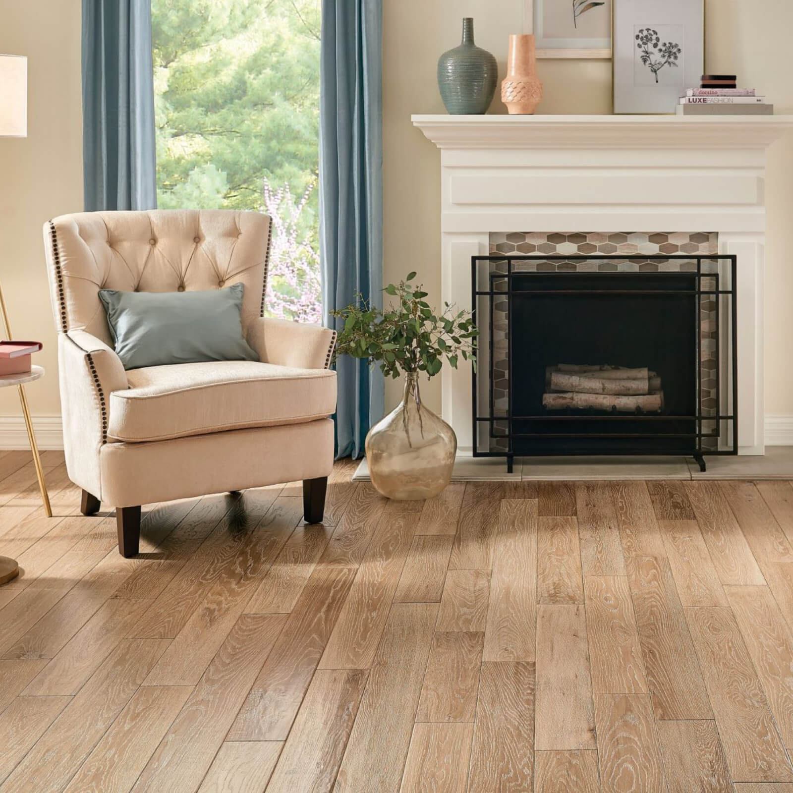 solid oak hardwood in transitional living room | Bow Family Furniture & Flooring